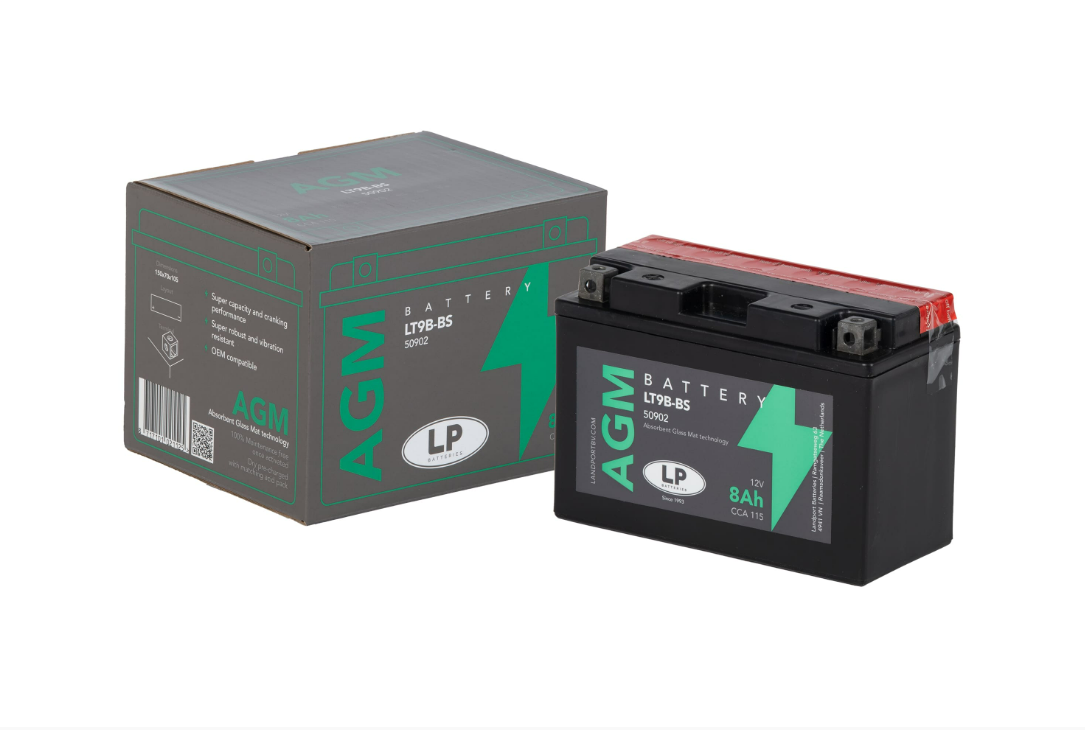 LP - LANDPORT   AGM AKÜ (LT9B-BS) / 8 A / Ağırlık: 2,65 kg / Uzunluk: 150 mm / Genişlik: 70 mm / Yükseklik: 105 mm / CCA: 115   YT9B-BS